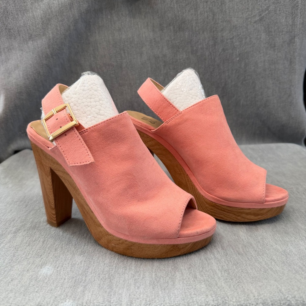 New York & Company Coral Pink Suede Platform Sandals